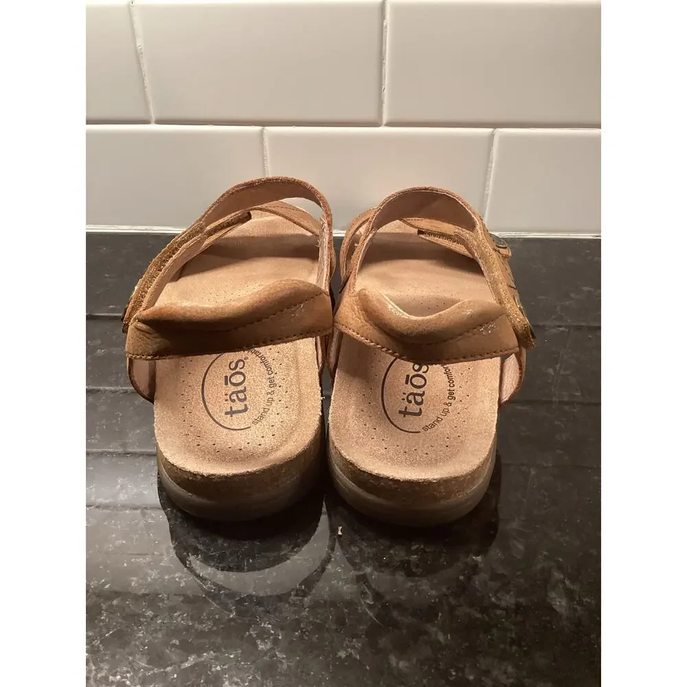 Taos Pioneer Women’s Leather Ankle Strap Slingback Sandals Brown Size 9 - Picture 6 of 10